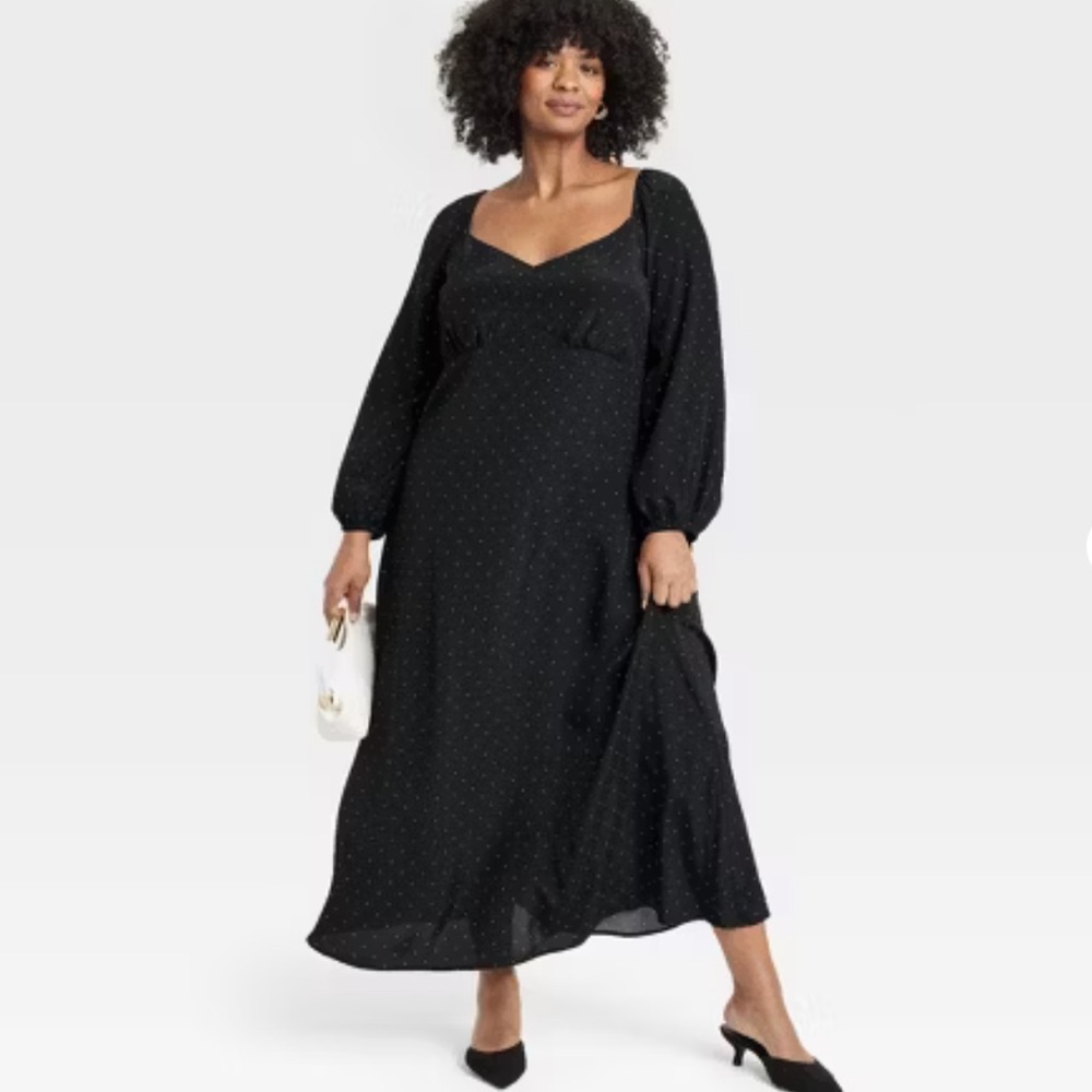 Women's Long Sleeve Crepe Maxi A-Line Dress - A New Day Size XL
